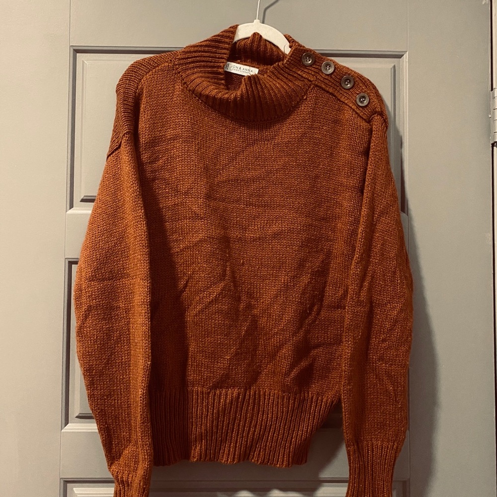 Plus Wide Turtleneck Button Shoulder Sweater